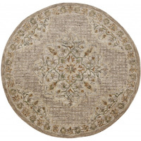 6 Round Beige Distressed Medallion Area Rug