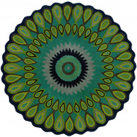 8 Round Green Peacock Feather Area Rug