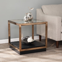 22"" Champagne Glass And Iron Square End Table With Shelf