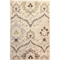 2' X 3' Ivory Gray And Olive Floral Stain Resistant Area Rug