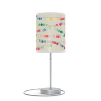 20"" Silver Table Lamp With Off White And Festive Multi Color Cylinder Shade