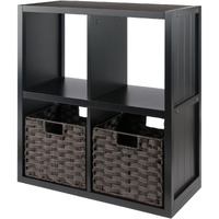 Timothy 3-Pc 2X2 Storage Shelf With 2 Foldable Woven Baskets  Black And Chocolate