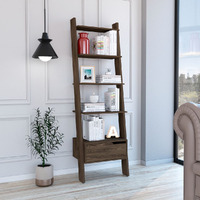 New Haven 1-Drawer 4-Shelf Ladder Bookcase Dark Walnut(D0102H76Xv8)