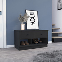 Willamette Rectangle 2-Shelf 2-Drawer Storage Bench Black Wengue(D0102H767A2)