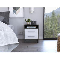 Rowley 2-Drawer 1-Shelf Rectangle Nightstand Smokey Oak And White(D0102H767Lj)