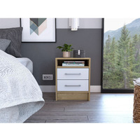 Rowley 2-Drawer 1-Shelf Rectangle Nightstand White And Light Oak(D0102H7679T)