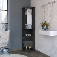 Kempwell 2-Door 2-Shelf Corner Bar Cabinet With Glass Rack Black(D0102H5Qil6)