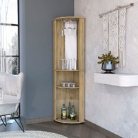 Kempwell 2-Door 2-Shelf Corner Bar Cabinet With Glass Rack Macadamia(D0102H5Q292)