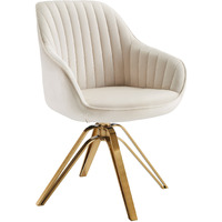 23 Off White Velvet And Gold Swivel Arm Chair