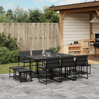 Vidaxl 11 Piece Patio Dining Set With Cushions Black Textilene