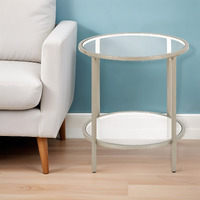 22"" Nickel And Clear Glass And Steel Round End Table With Shelf