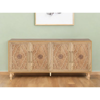 68"" Natural Distressed Carved Geometric Sideboard With Four Doors