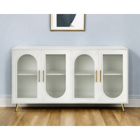 60"" White Ribbed Texture Wood And Glass Sideboard With Four Doors