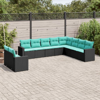 Vidaxl 10 Piece Patio Sofa Set With Cushions Black Poly Rattan