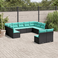 Vidaxl 11 Piece Patio Sofa Set With Cushions Black Poly Rattan