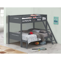 Grey Twin/Full Bunk Bed With Built-In Ladder