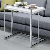 White High Gloss Rectangular Top Snack Table With Metal Legs