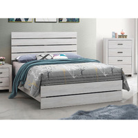 Coastal White Slatted Headboard Queen Panel Bed