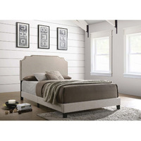 Beige Queen Panel Bed With Nailhead Trim