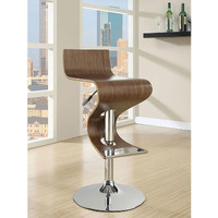 Walnut And Chrome S-Shaped Adjustable Bar Stool