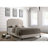 Beige Full Panel Bed With Nailhead Trim