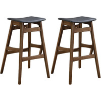 Dark Grey And Natural Walnut Bar Height Stool (Set Of 2)