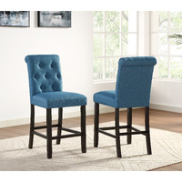 Leviton Solid Wood Tufted Asons Counter Height Stool  Set Of 2  Blue