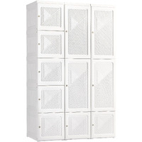 Homcom Portable Wardrobe Closet  Folding Bedroom Armoire  Clothes Storage Organizer With 11 Cube Compartments  Hanging Rod  Magnet Doors  White