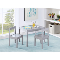 Della 3-Piece Solid Wood Kids Table & Two Chair Set  Gray