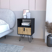 Black And Macadamia Hairpin Legs Nightstand