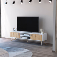 White And Macadamia 2 Hinged Drawers Tv Rack