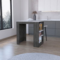 Smokey Oak And Ibiza Marble Counter Height Table Top Kitchen Island