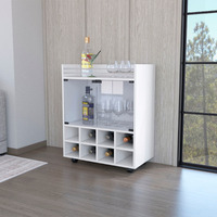 White 8-Bottle Rack Bar Cart