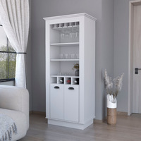 White 4-Built In Wine Rack Bar Cabinet