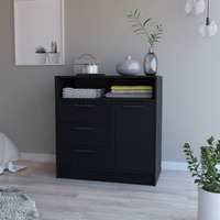 Black Open Storage Shelf 3 Drawer Dresser