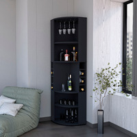 Avery Black 5 Large Shelves Corner Bar Cabinet