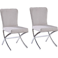 Beige And Chrome Side Chairs With Metal X Shape Legs (Set Of 2)