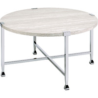 White Oak And Chrome Round Coffee Table