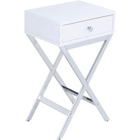 White And Chrome 1-Drawer Rectangular Accent Table