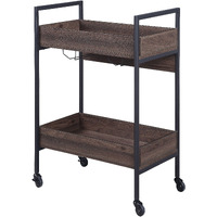 Walnut And Black Serving Cart With 2 Shelves