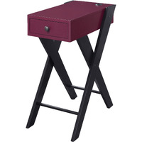 Burgundy And Black Side Table With Usb Ports