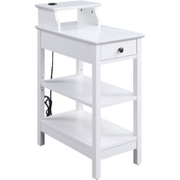 White 3-Shelf Side Table With Usb Charging Dock