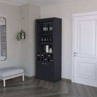 Black Bar Cabinet With Wine Storage And Three Shelves