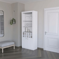 White Bar Cabinet With Wine Storage And Three Shelves