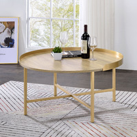 Oak And Gold Coffee Table With Tray Top