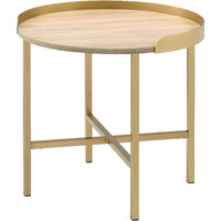 Oak And Gold End Table With Tray Top