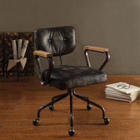 Vintage Black Swivel Office Chair With Nailhead Trim