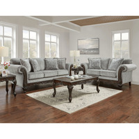 Hernen Carved Wood Frame Gray Sofa And Loveseat Set