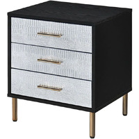 Black  Silver And Gold 3-Drawer Nightstand With Metal Leg