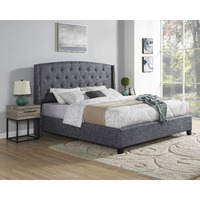 Belize 3-Piece Upholstered Bedroom Set  Tufted Wingback Bed With Two Gray Nightstands